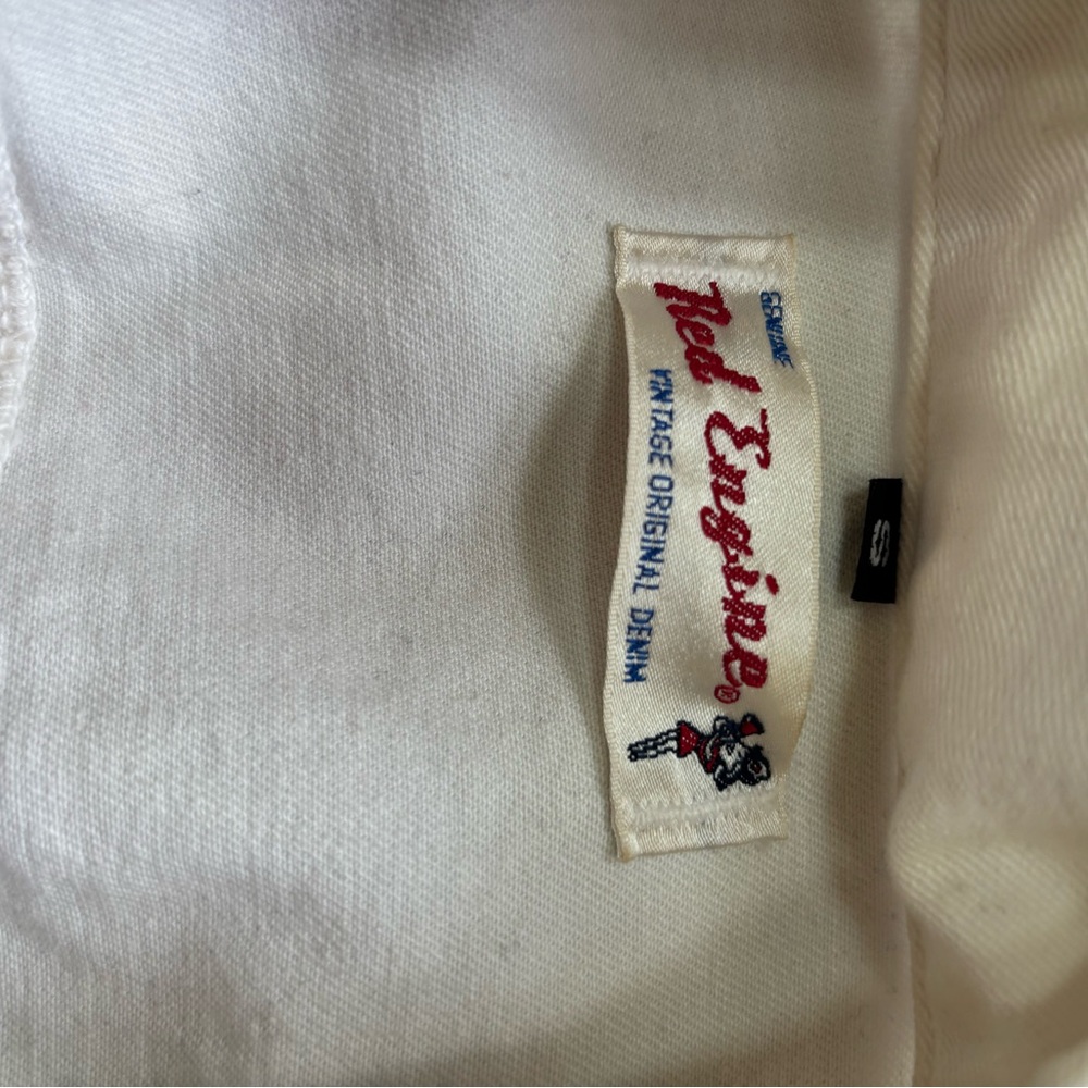 Red Engine White Cropped Denim Jean Jacket Made in USA Size S QUALITY - Picture 2 of 8